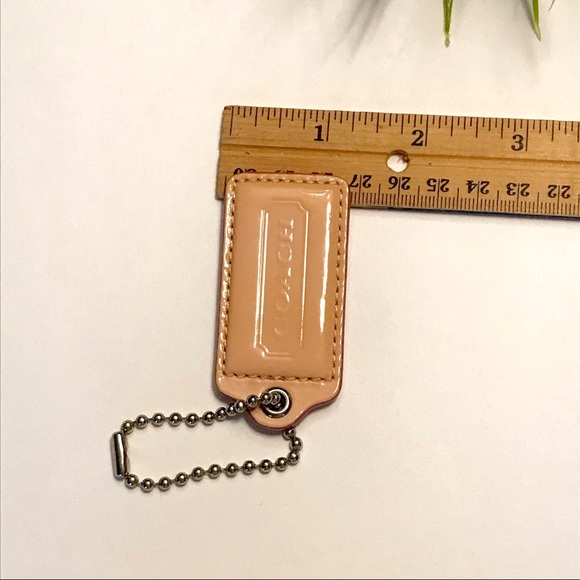 Large 2.5” COACH Camel/Pink Patent Leather Hanging Tag Keychain FOB Bag Charm - Picture 3 of 4